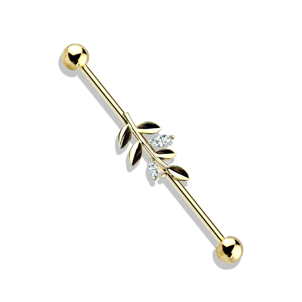 14G Set Leaf Surgical Steel Industrial Barbell (38MM)