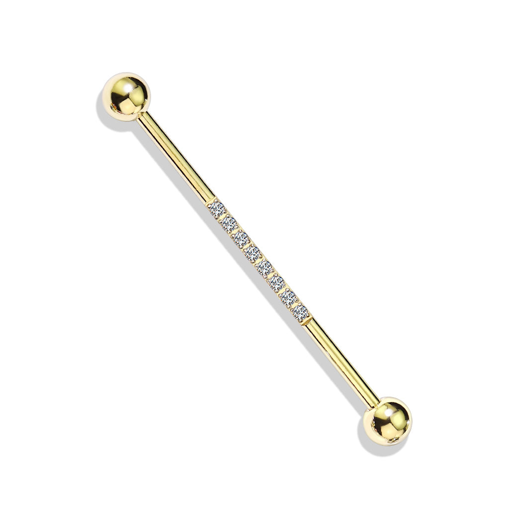 Surgical Steel Industrial Barbell with CNC Set Lined CZ on Bar