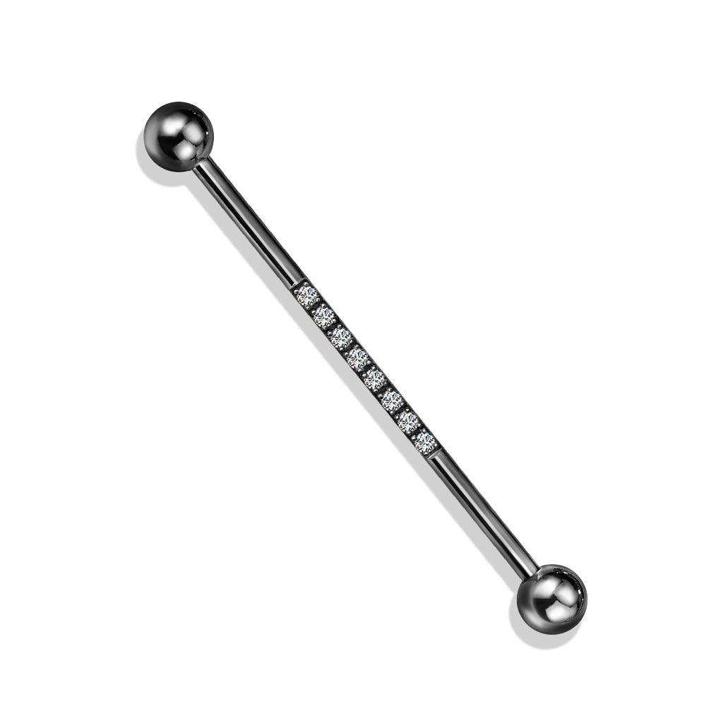 Surgical Steel Industrial Barbell with CNC Set Lined CZ on Bar