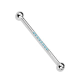 Surgical Steel Industrial Barbell with CNC Set Lined CZ on Bar