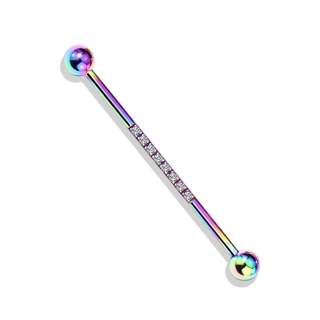 Surgical Steel Industrial Barbell with CNC Set Lined CZ on Bar