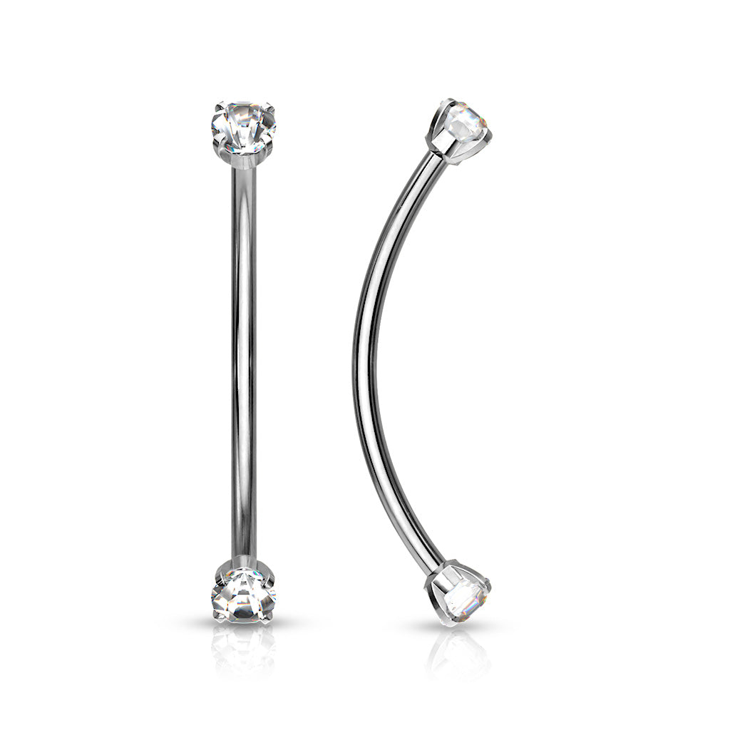 Surgical Steel Curved Barbell with Prong Set Round CZ Ends for Snake Eye Piercings