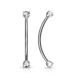 Surgical Steel Curved Barbell with Prong Set Round CZ Ends for Snake Eye Piercings