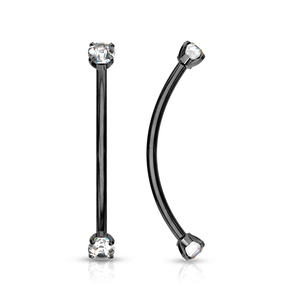 Surgical Steel Curved Barbell with Prong Set Round CZ Ends for Snake Eye Piercings