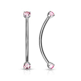 Surgical Steel Curved Barbell with Prong Set Round CZ Ends for Snake Eye Piercings