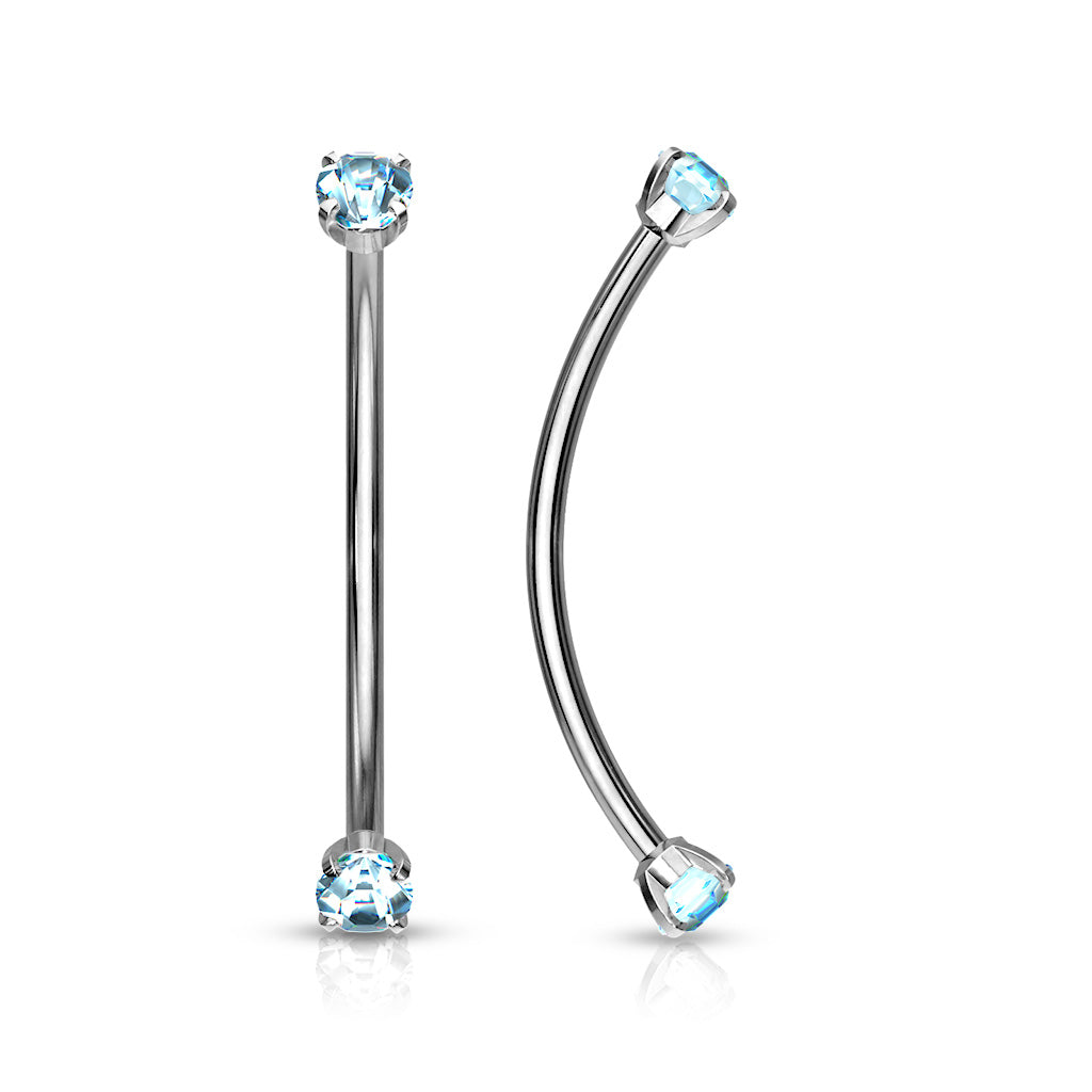 Surgical Steel Curved Barbell with Prong Set Round CZ Ends for Snake Eye Piercings