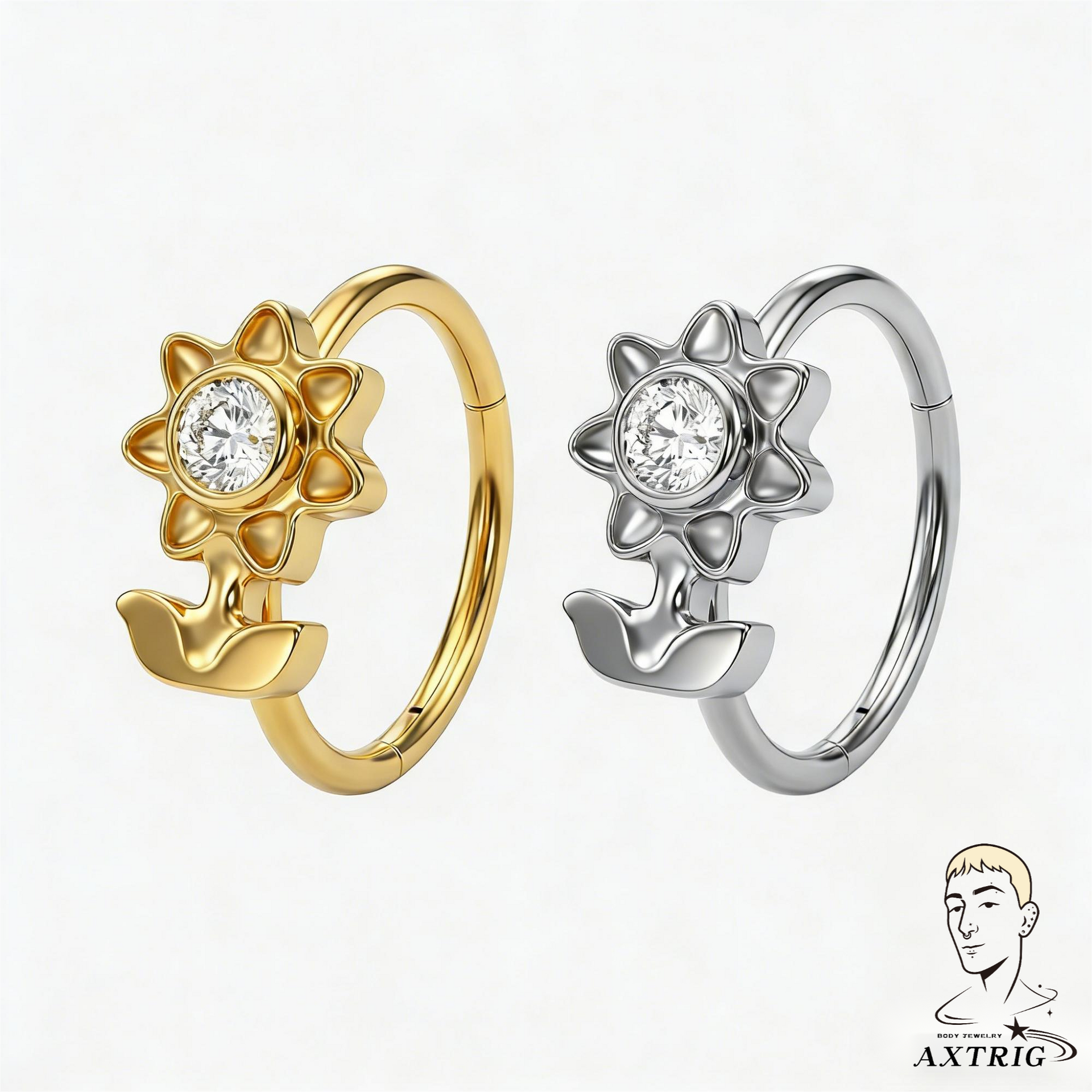 20G ASTM F136 Titanium Sunflower Nose Hoop (8mm)