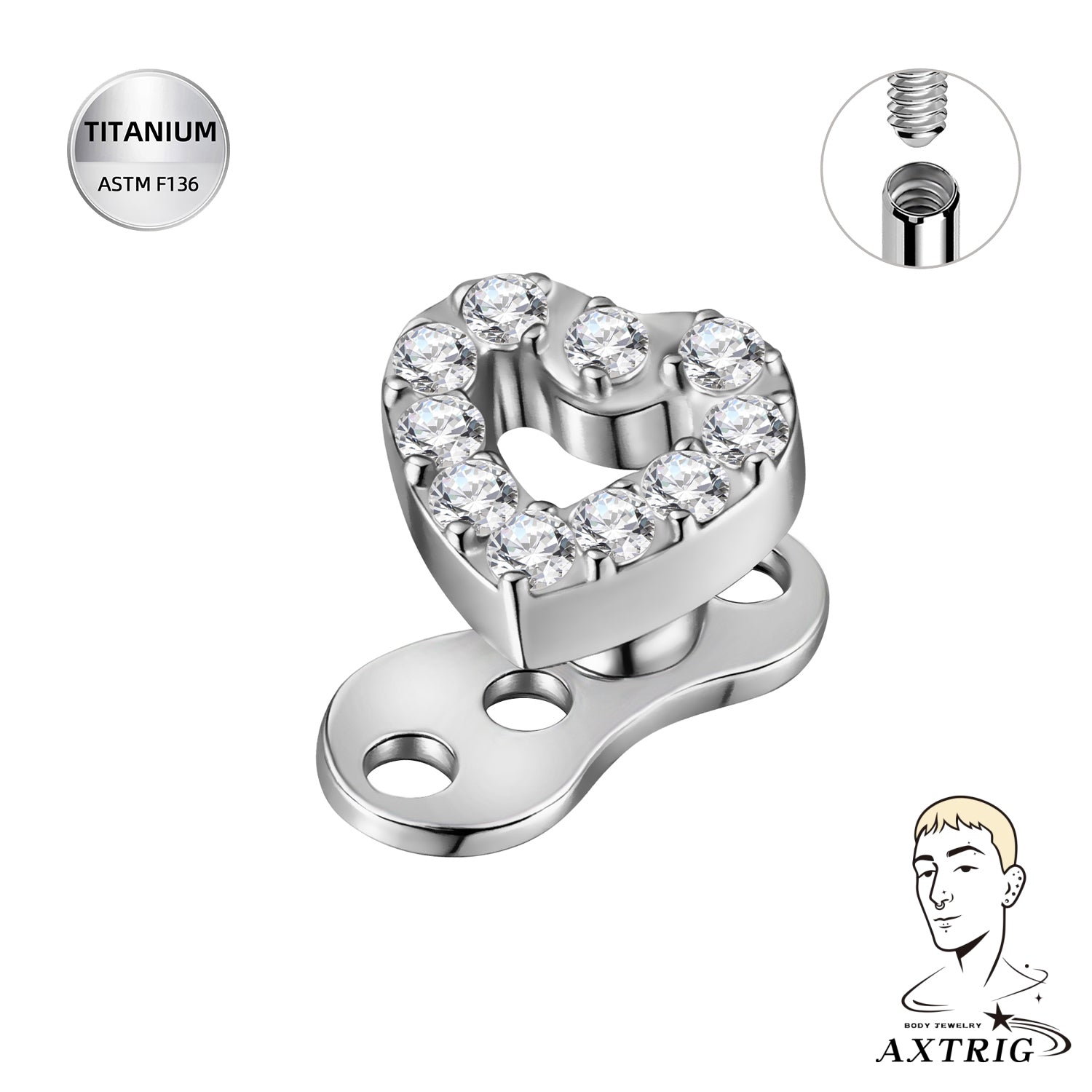 14G Titanium Heart Dermal Top – ASTM F136 Implant-Grade Dermal Piercing Jewelry