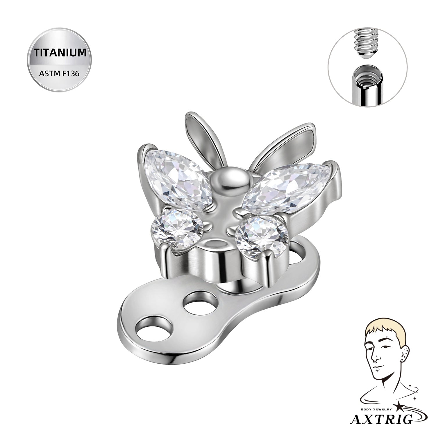 14G Titanium Butterfly Dermal Top – Custom Made ASTM F136 Dermal Piercing Jewelry