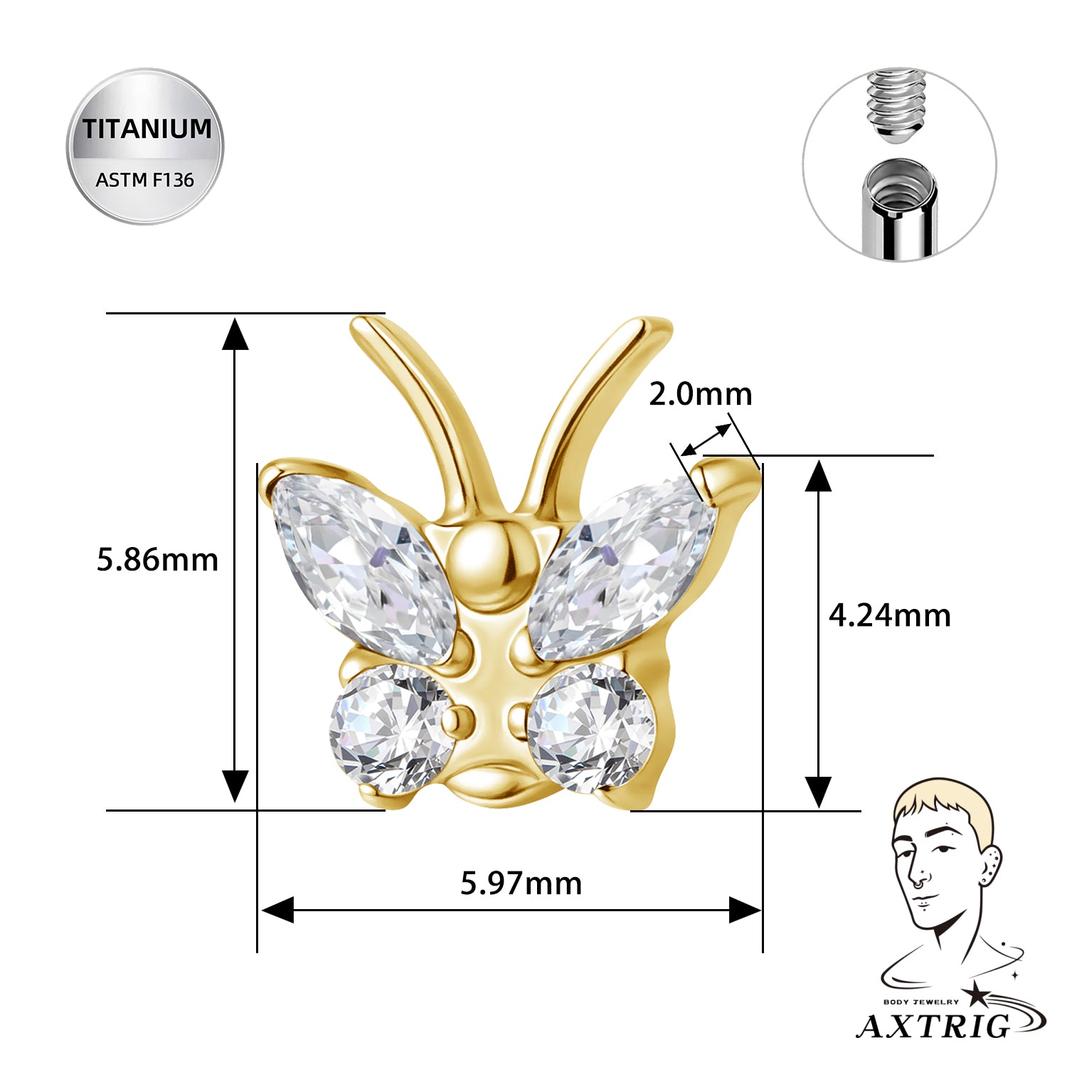 14G Titanium Butterfly Dermal Top – Custom Made ASTM F136 Dermal Piercing Jewelry