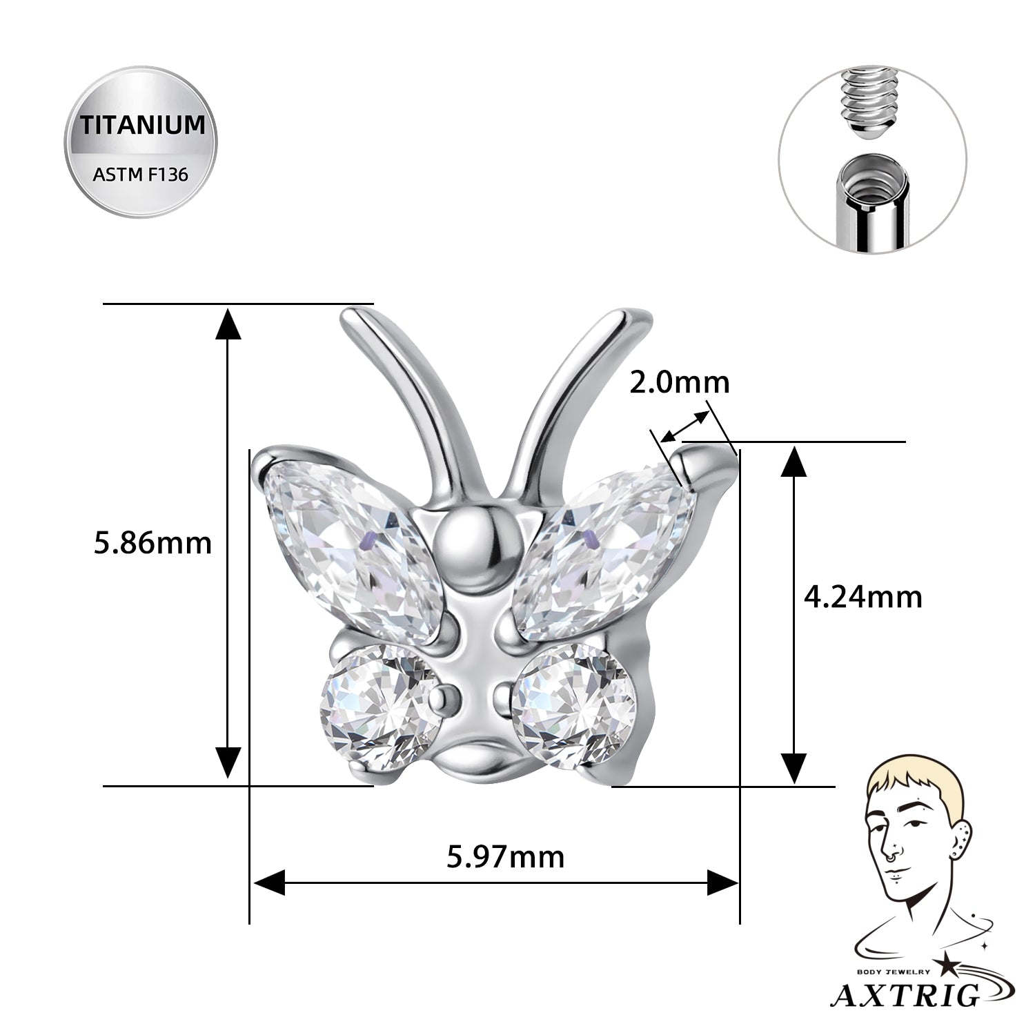 14G Titanium Butterfly Dermal Top – Custom Made ASTM F136 Dermal Piercing Jewelry