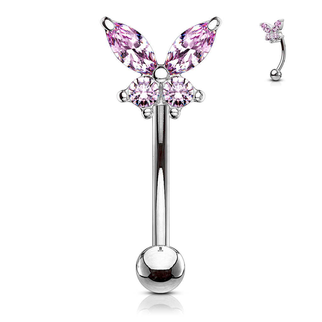 Butterfly CZ Prong Set Top Surgical Steel Eyebrow Rings