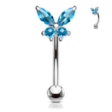 Butterfly CZ Prong Set Top Surgical Steel Eyebrow Rings