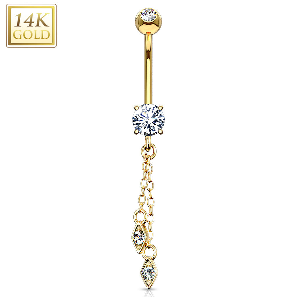 14K Gold Hanging Jeweled Dangle Navel Belly Button Ring