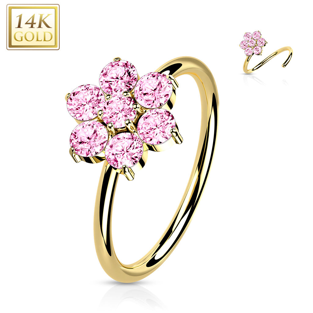 20G 14K Yellow Gold Flower Hoop 5/16