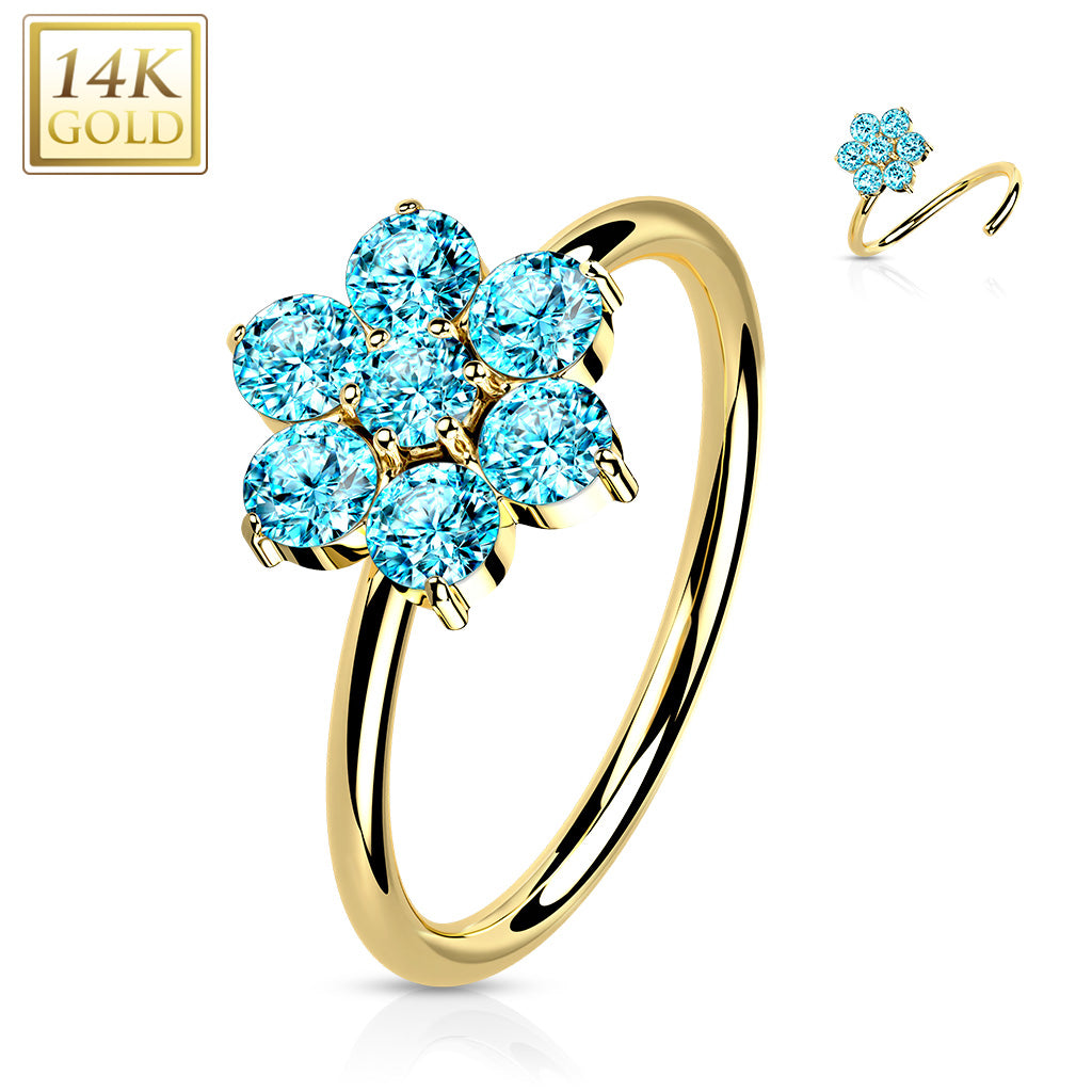 20G 14K Yellow Gold Flower Hoop 5/16