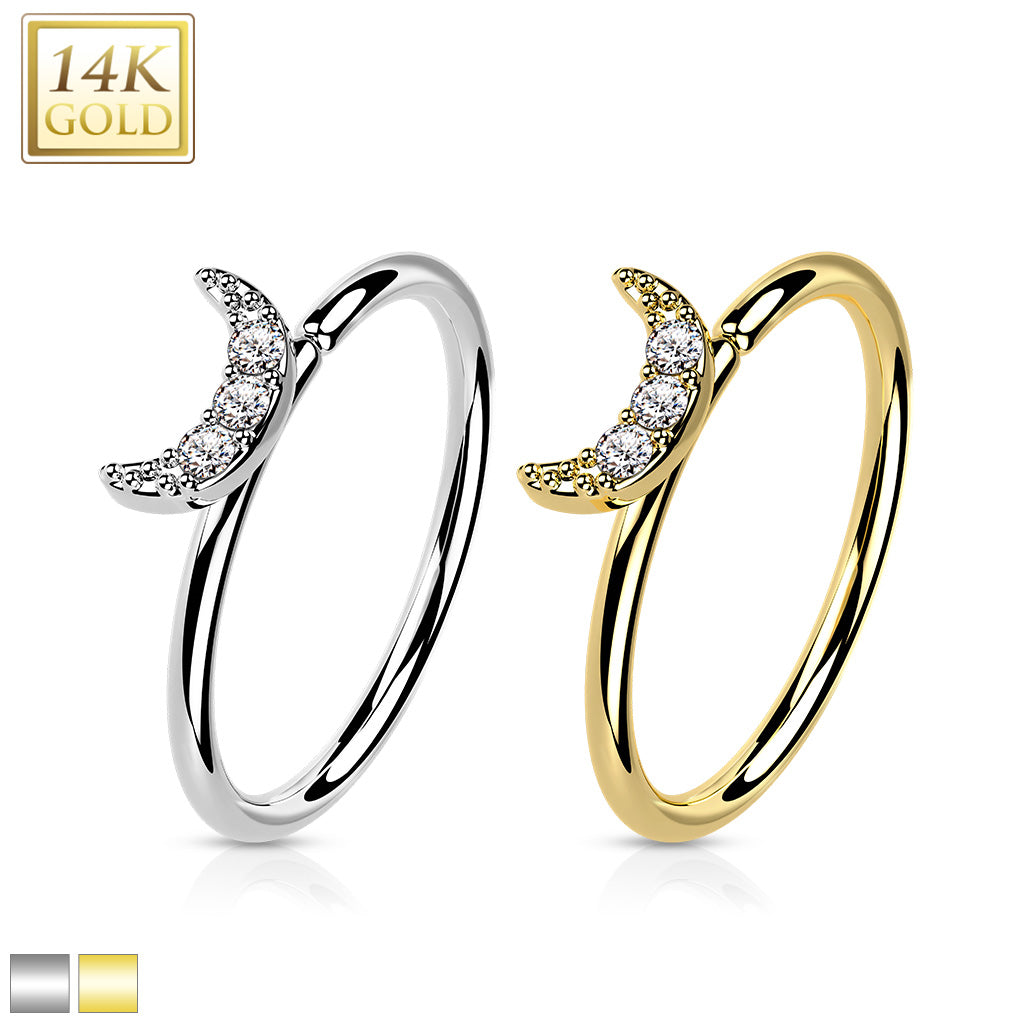 14K Yellow Gold 20G Moon Bendable (8mm) Nose Hoop