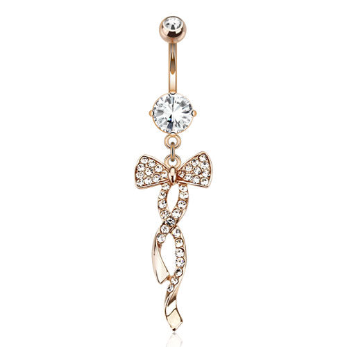 Swirling Ribbon with Paved Gems Rose Gold Plated Navel Ring