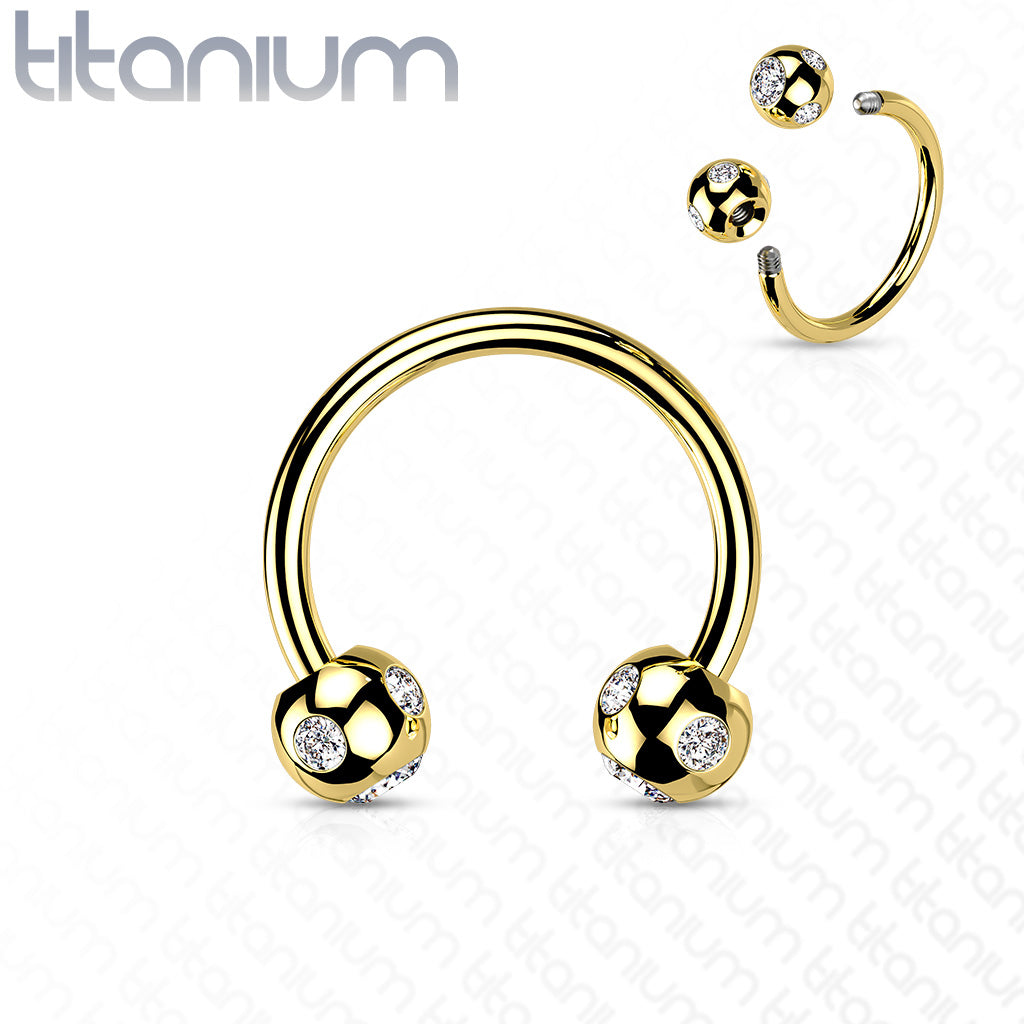 5-Gem Paved Balls Titanium IP Over 316L Surgical Steel Horseshoe Circular Barbell