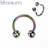 5-Gem Paved Balls Titanium IP Over 316L Surgical Steel Horseshoe Circular Barbell