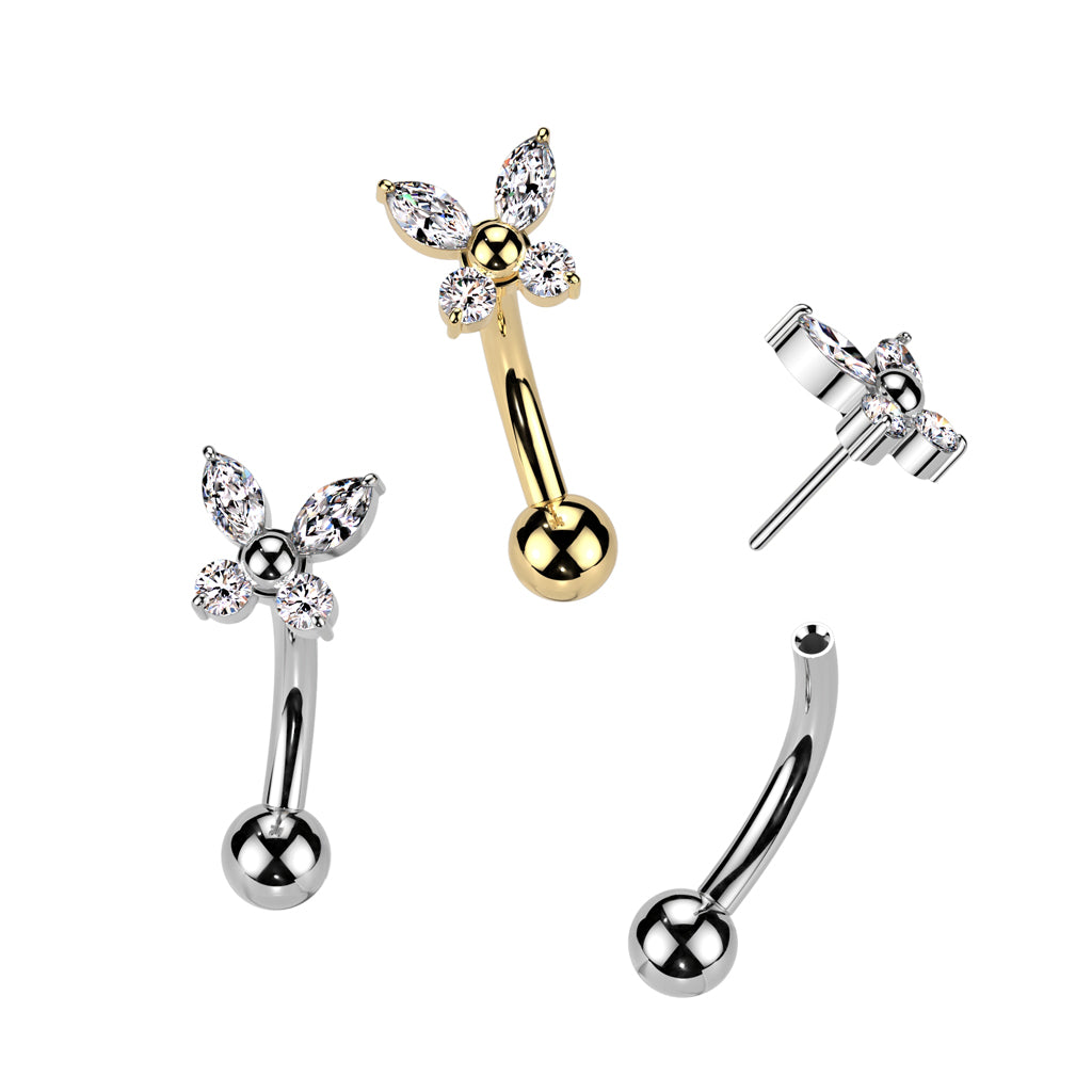 Implant Grade Titanium Threadless Push In Curved Barbell Butterfly Top