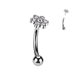 Implant Grade Titanium Threadless Push In Curved Barbell With Prong Flower Bezel