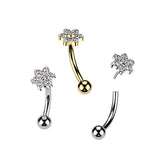 Implant Grade Titanium Threadless Push In Curved Barbell With Prong Flower Bezel