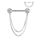 Implant Grade Titanium Threadless Push In Nipple Barbell With Double Chain Dangle