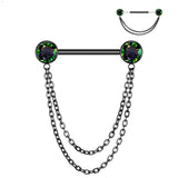 Implant Grade Titanium Threadless Push In Nipple Barbell With Double Chain Dangle