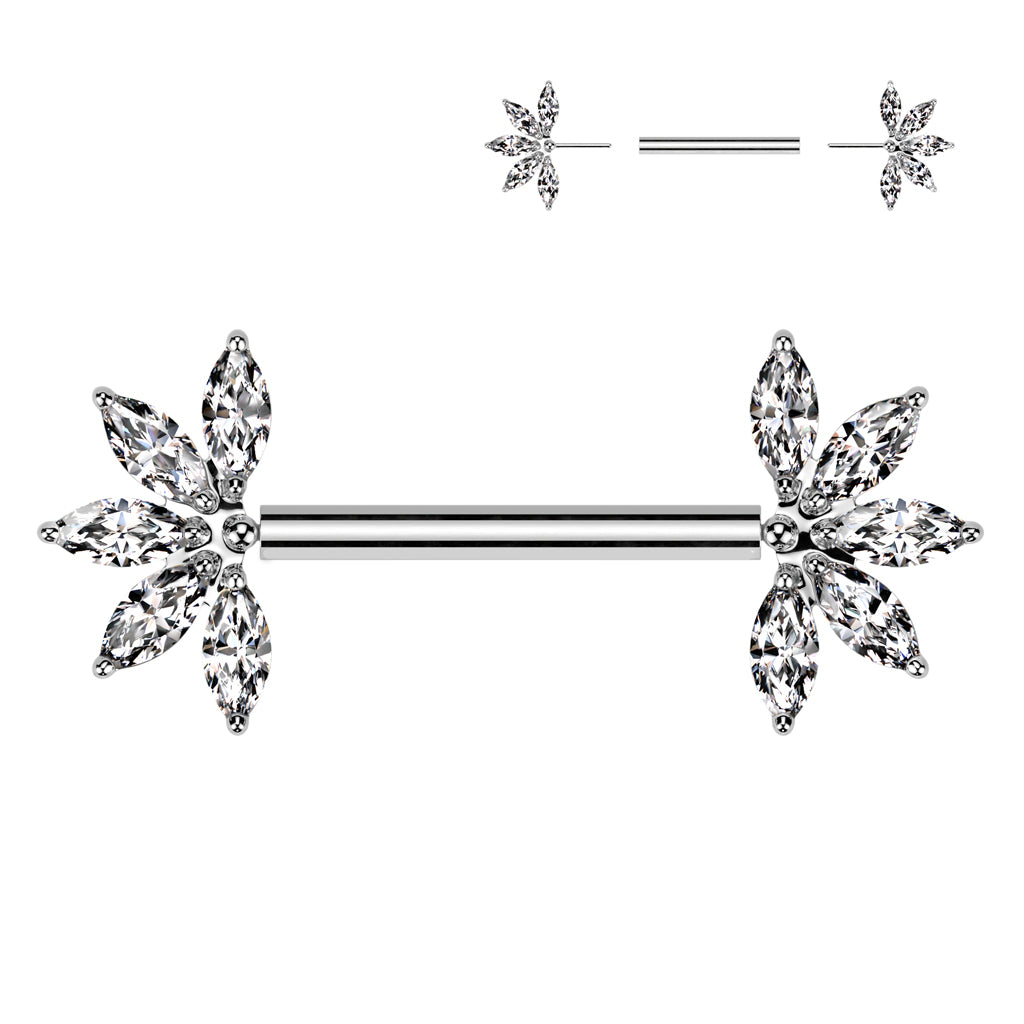 14G Titanium Threadless Push In Nipple Barbell (14MM) W/ Marquise