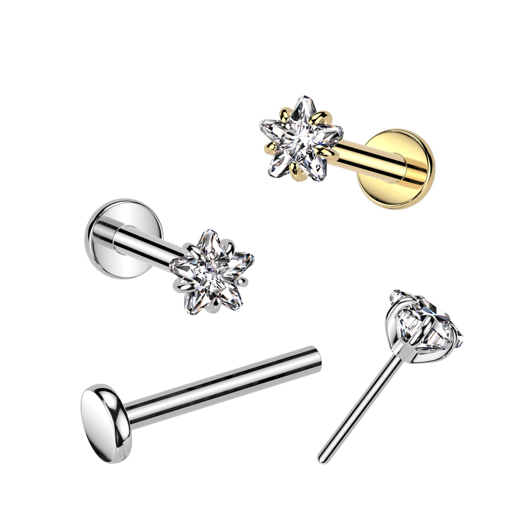18G & 20G Titanium (Threadless 8mm) Labret W/ Prong Set Star For Nose & Ear Piercings