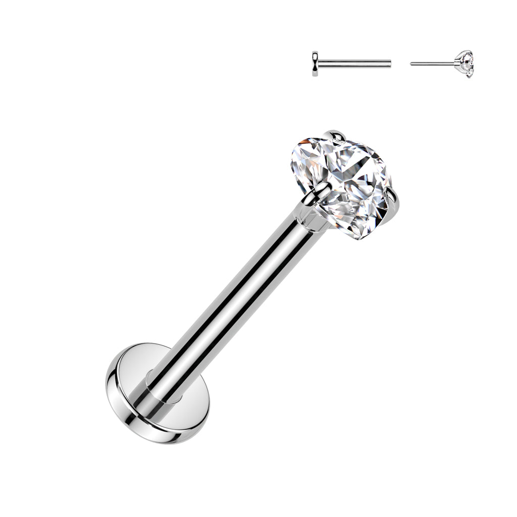 Implant Grade Titanium Threadless Push In Labret With Prong Set Heart