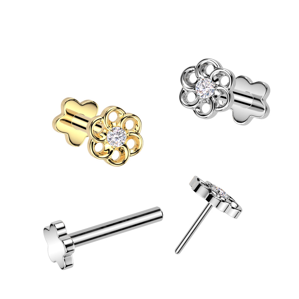 20G & 18G Titanium (Threadless Push In) Flower Flat Back (8MM)