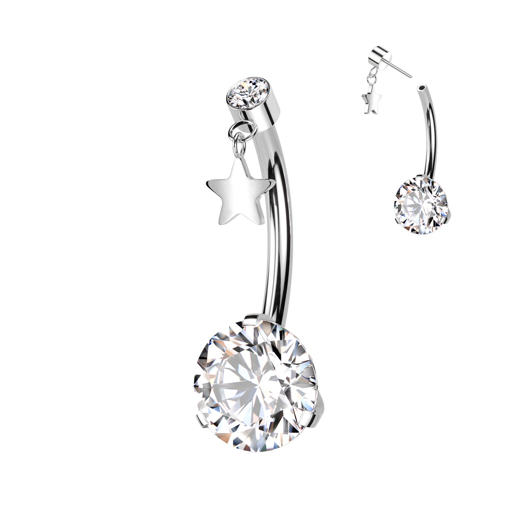14G Titanium Threadless Push In With Star Dangle Top (10MM) Belly Button Ring