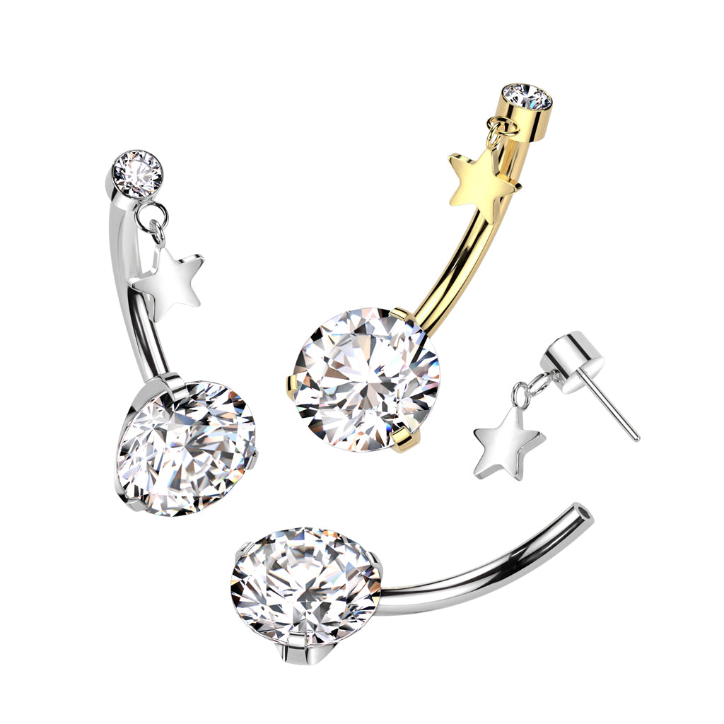 14G Titanium Threadless Push In With Star Dangle Top (10MM) Belly Button Ring