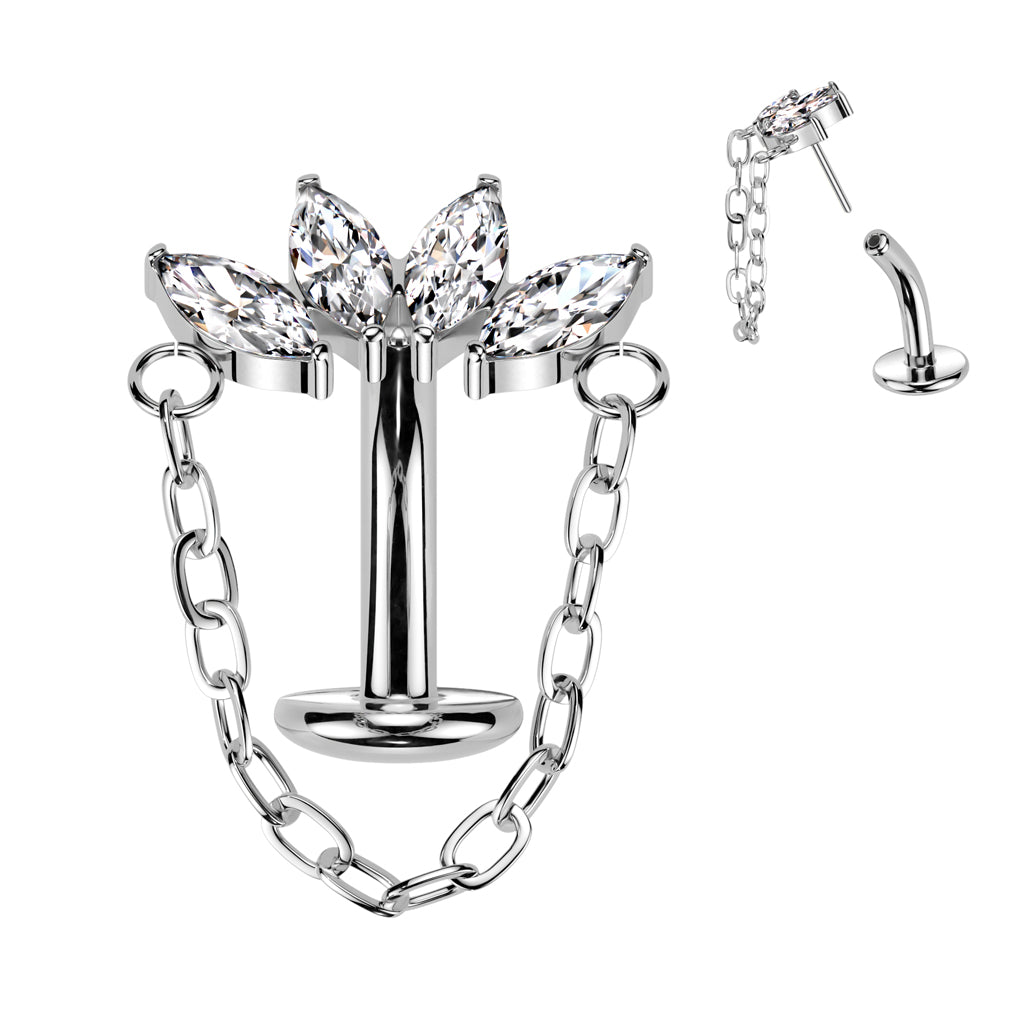 14G Titanium Threadless (8MM) Floating Belly Button Ring With Chain