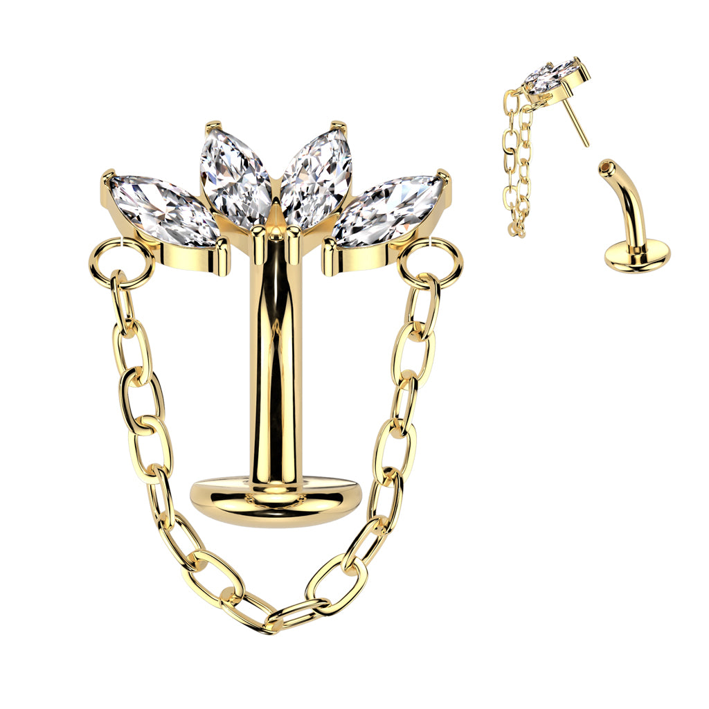 14G Titanium Threadless (8MM) Floating Belly Button Ring With Chain