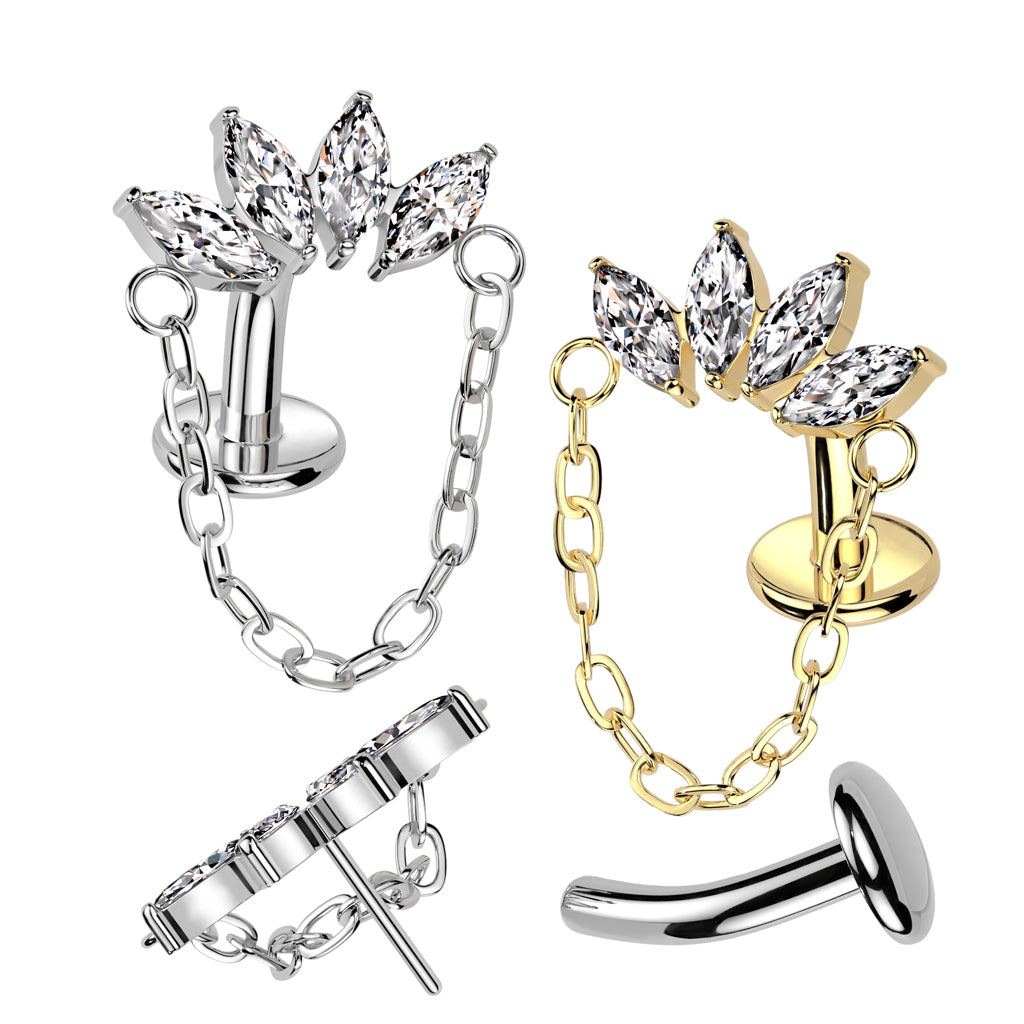 14G Titanium Threadless (8MM) Floating Belly Button Ring With Chain