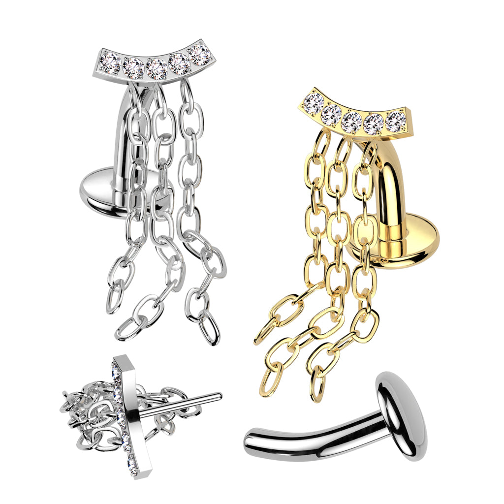 14G Titanium Threadless Floating Belly Ring Triple Chain Dangle Top (8MM)