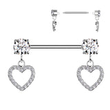 Surgical Steel Nipple Barbell With Heart Dangles