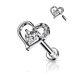 Paved Heart Contour Internally Threaded Surgical Steel Flat Back Stud