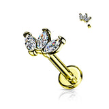 Triple Marquise CZ on Internally Threaded 316L Surgical Steel Flat Back Studs