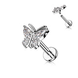 Butterfly Top on Internally Threaded 316L Surgical Steel Flat Back Stud