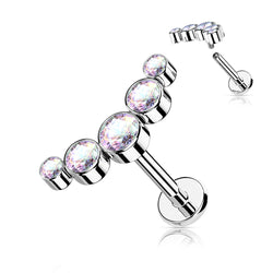5-Round CZ Bezel Set Curved Internally Threaded 316L Surgical Steel Flat Back