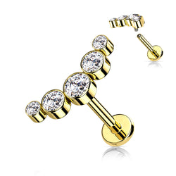 5-Round CZ Bezel Set Curved Internally Threaded 316L Surgical Steel Flat Back