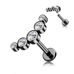 5-Round CZ Bezel Set Curved Internally Threaded 316L Surgical Steel Flat Back