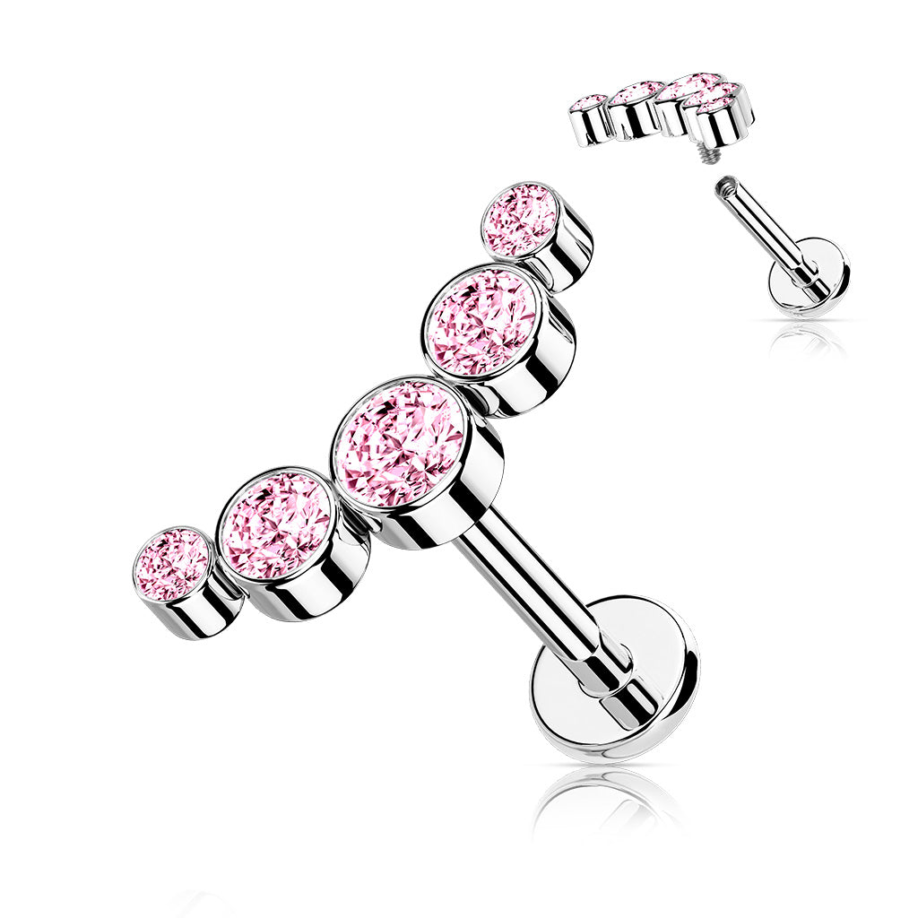 5-Round CZ Bezel Set Curved Internally Threaded 316L Surgical Steel Flat Back
