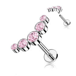 5-Round CZ Bezel Set Curved Internally Threaded 316L Surgical Steel Flat Back