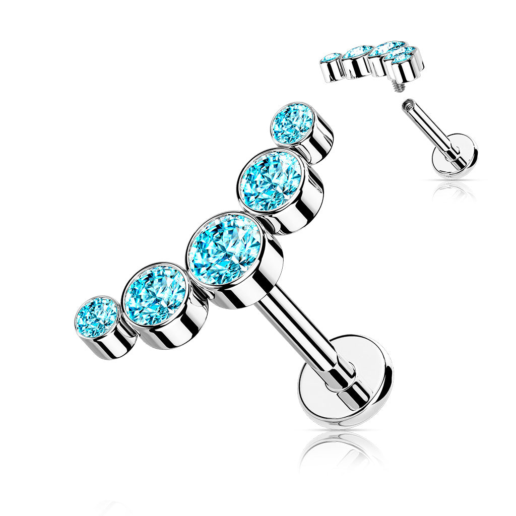 5-Round CZ Bezel Set Curved Internally Threaded 316L Surgical Steel Flat Back