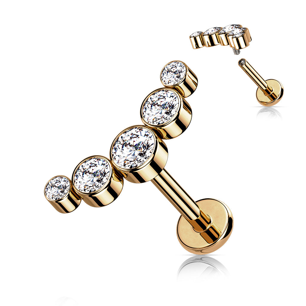 5-Round CZ Bezel Set Curved Internally Threaded 316L Surgical Steel Flat Back